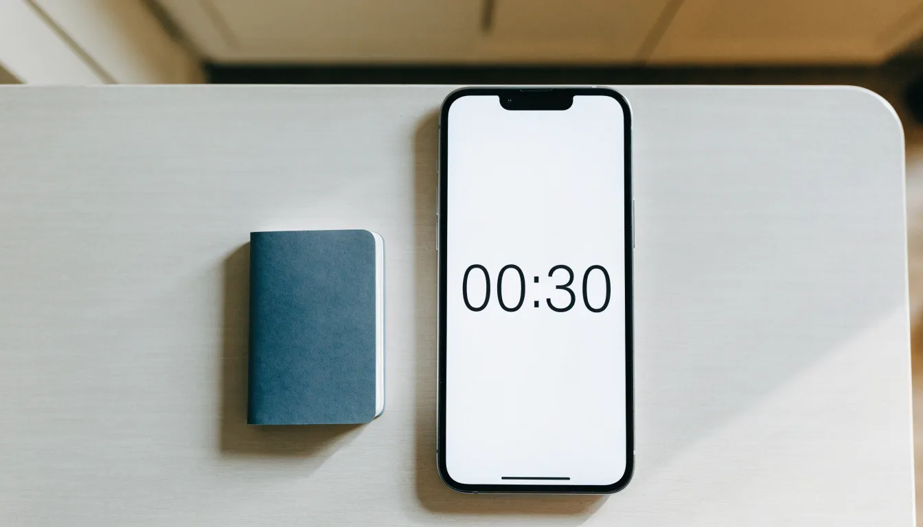 Un documento di identità appoggiato accanto a uno smartphone con un timer sullo schermo, su un tavolo da cucina